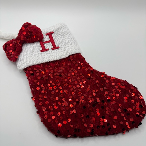Red Sequin Christmas Stocking with Bow - Picture 1 of 6